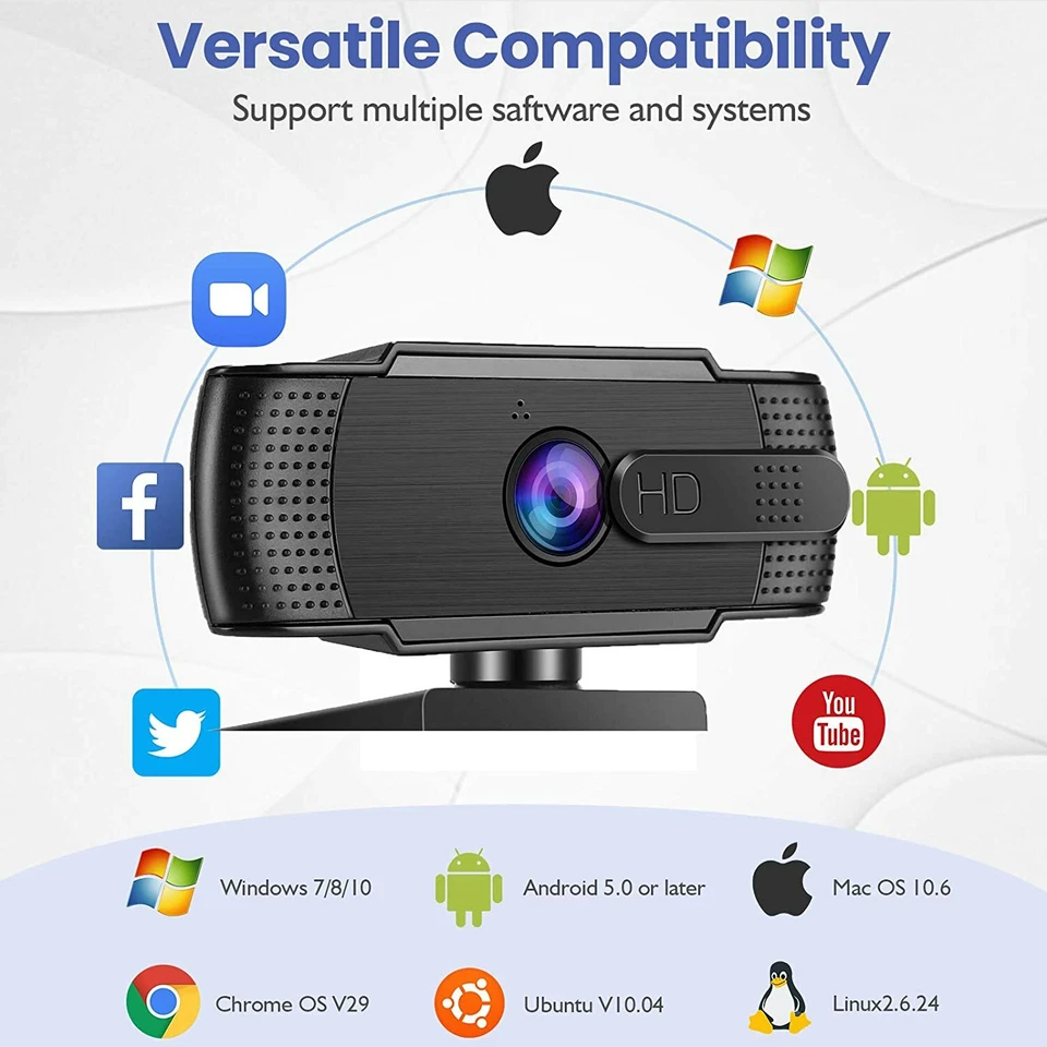 Webcam With Microphone and Speaker, 1080P