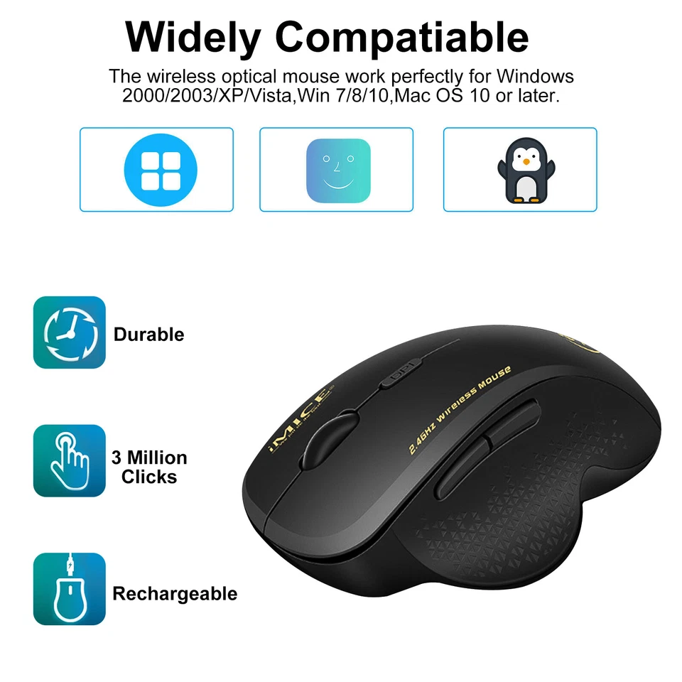 Wireless USB Optical Mice Gaming Mouse Backlit Rechargeable for PC