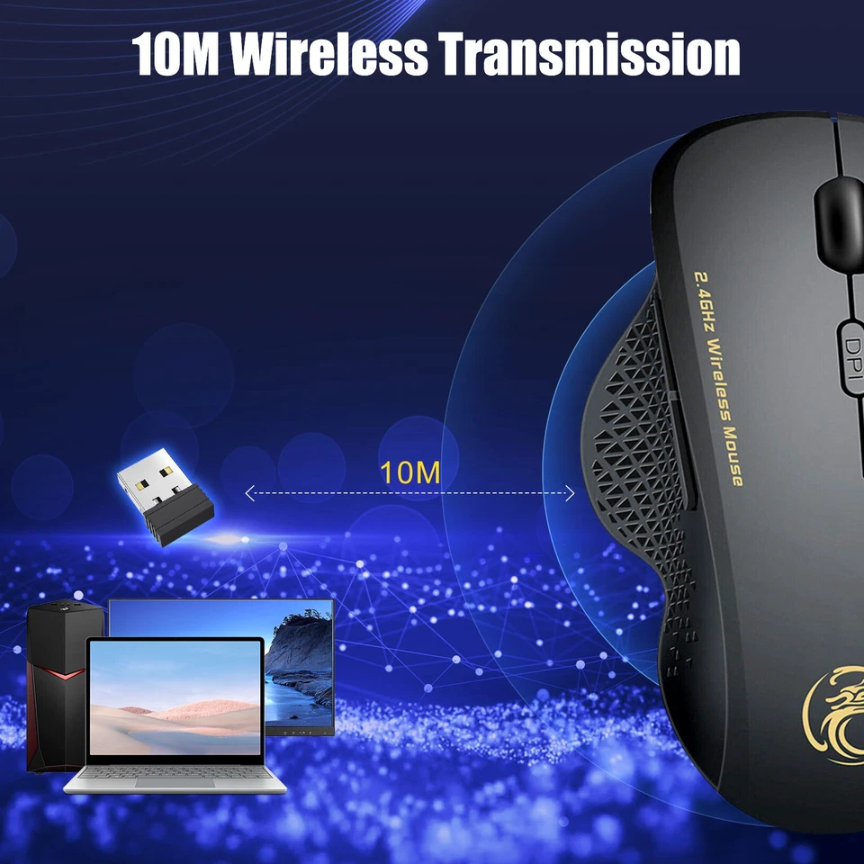 Wireless USB Optical Mice Gaming Mouse Backlit Rechargeable for PC