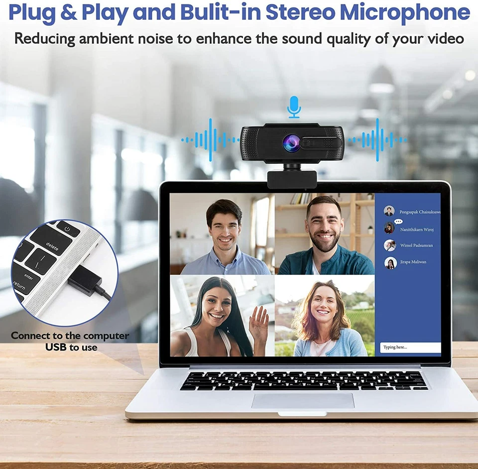 Webcam With Microphone and Speaker, 1080P